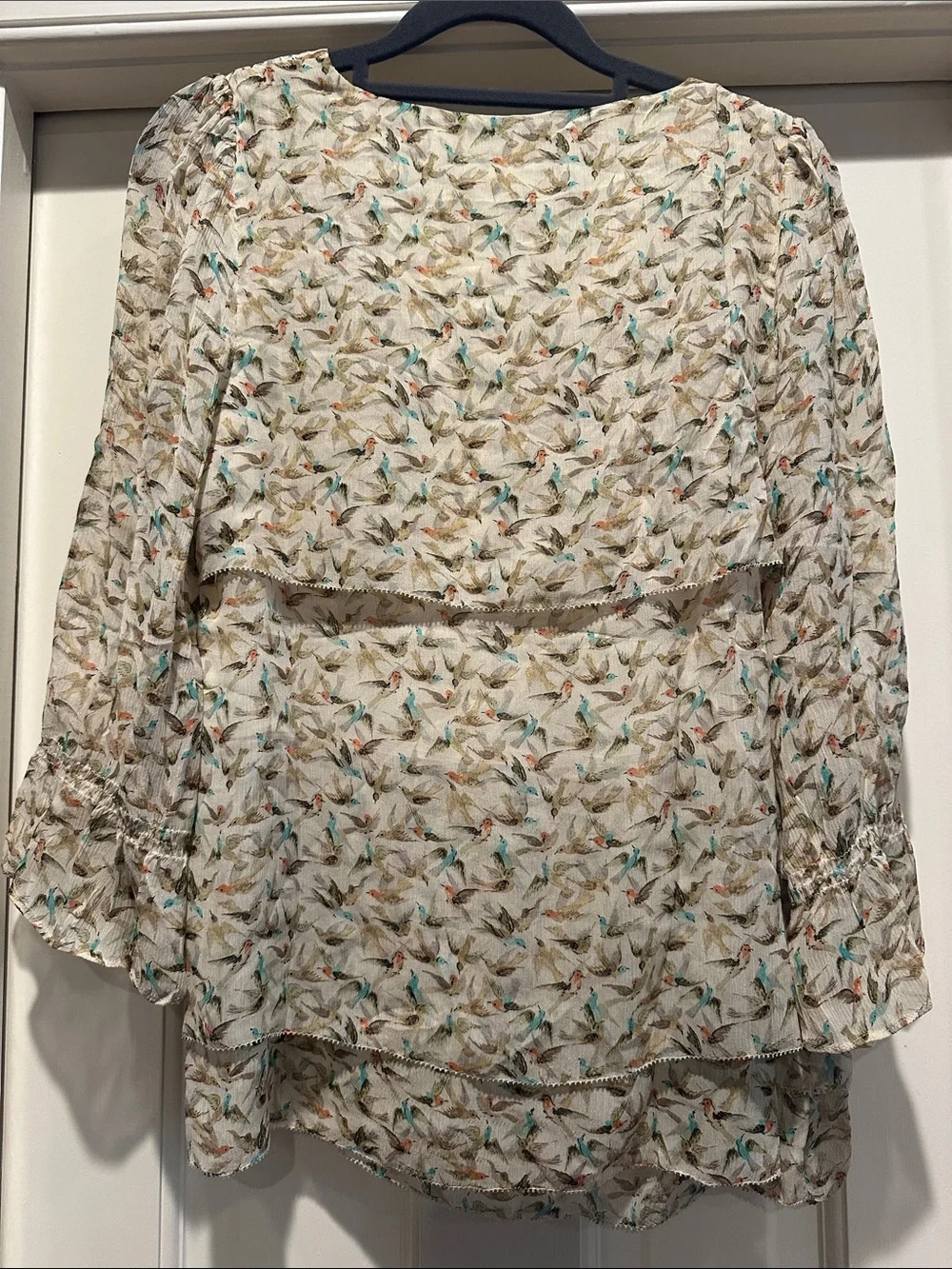 Lightweight Cream Bird Print Blouse